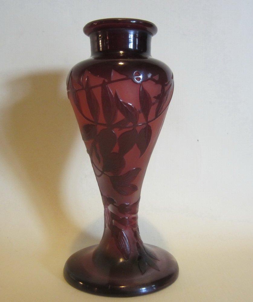 antique cameo glass art nouveau vase, by Emile Gall early 1900. 