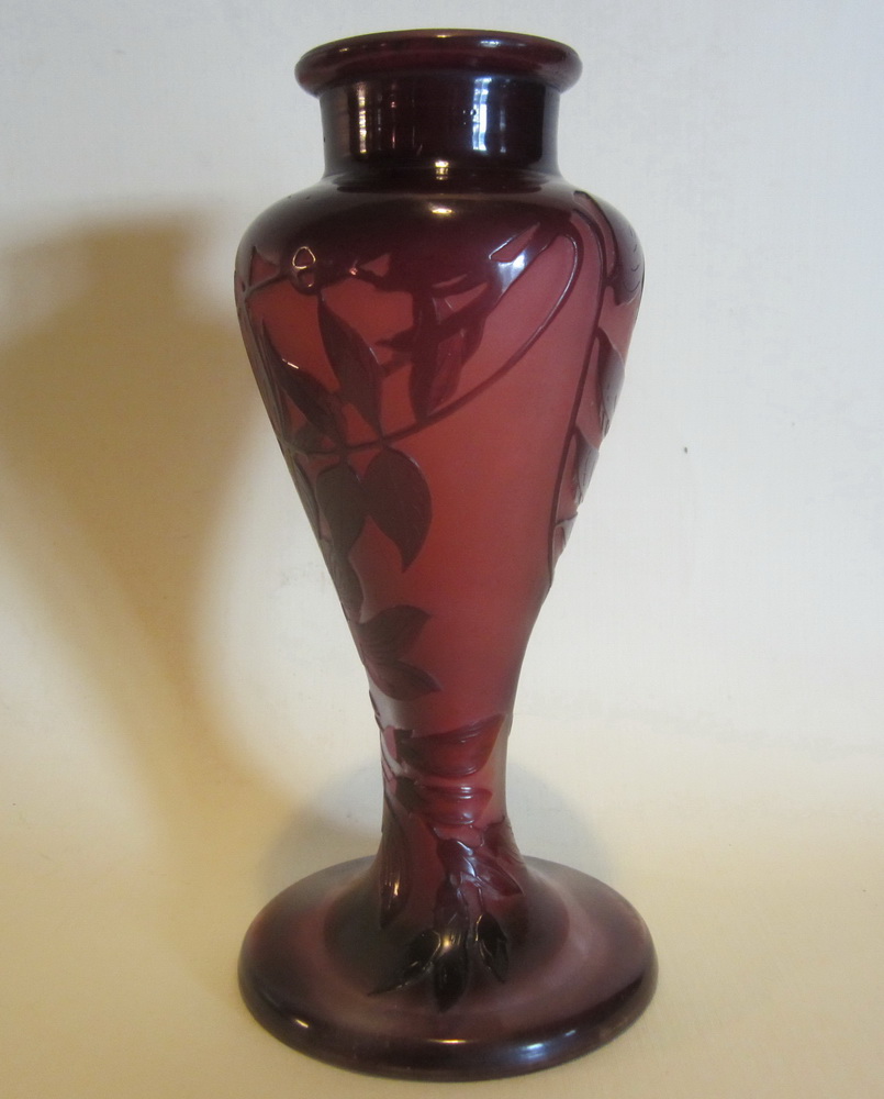 antique cameo glass art nouveau vase, by Emile Gall early 1900. 