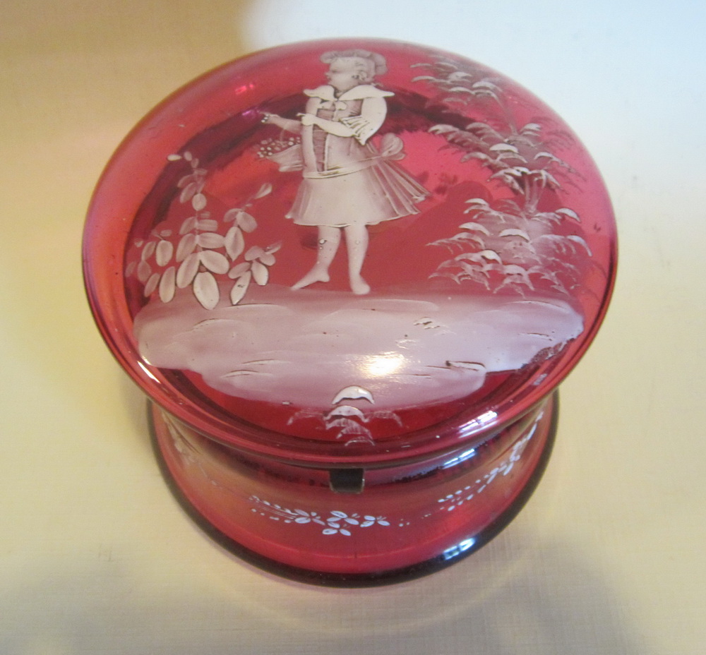 Antique XL Mary Gregory trinket box, bonbonnire, late 1800's