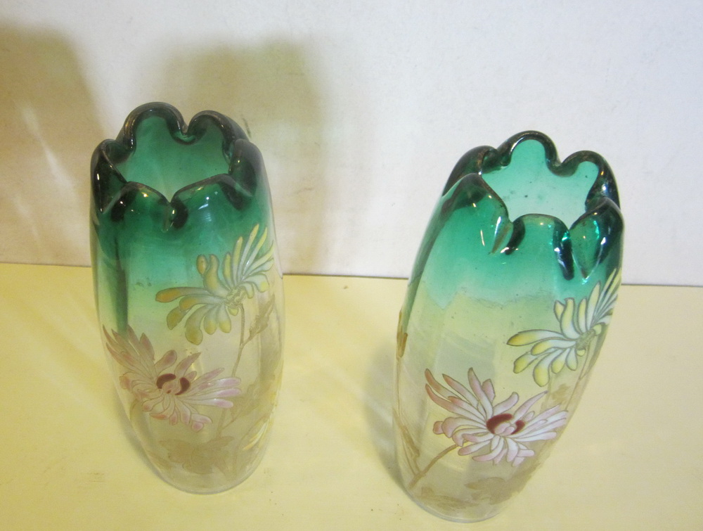 pair of antique art nouveau glass Legras / Montjoy vase with enameled decor.