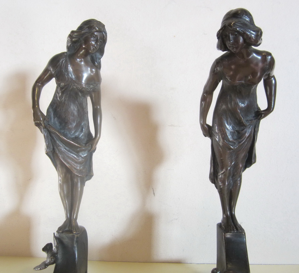 antique art nouveau bronzes, by Paul Ludwig KOWALCZEWSKI frg king and princess, ca 1905