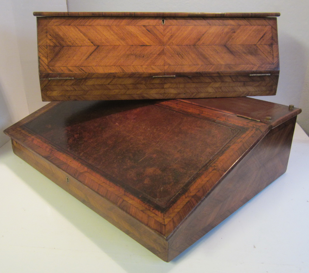 antique table top writing desk, counter slope with inlay